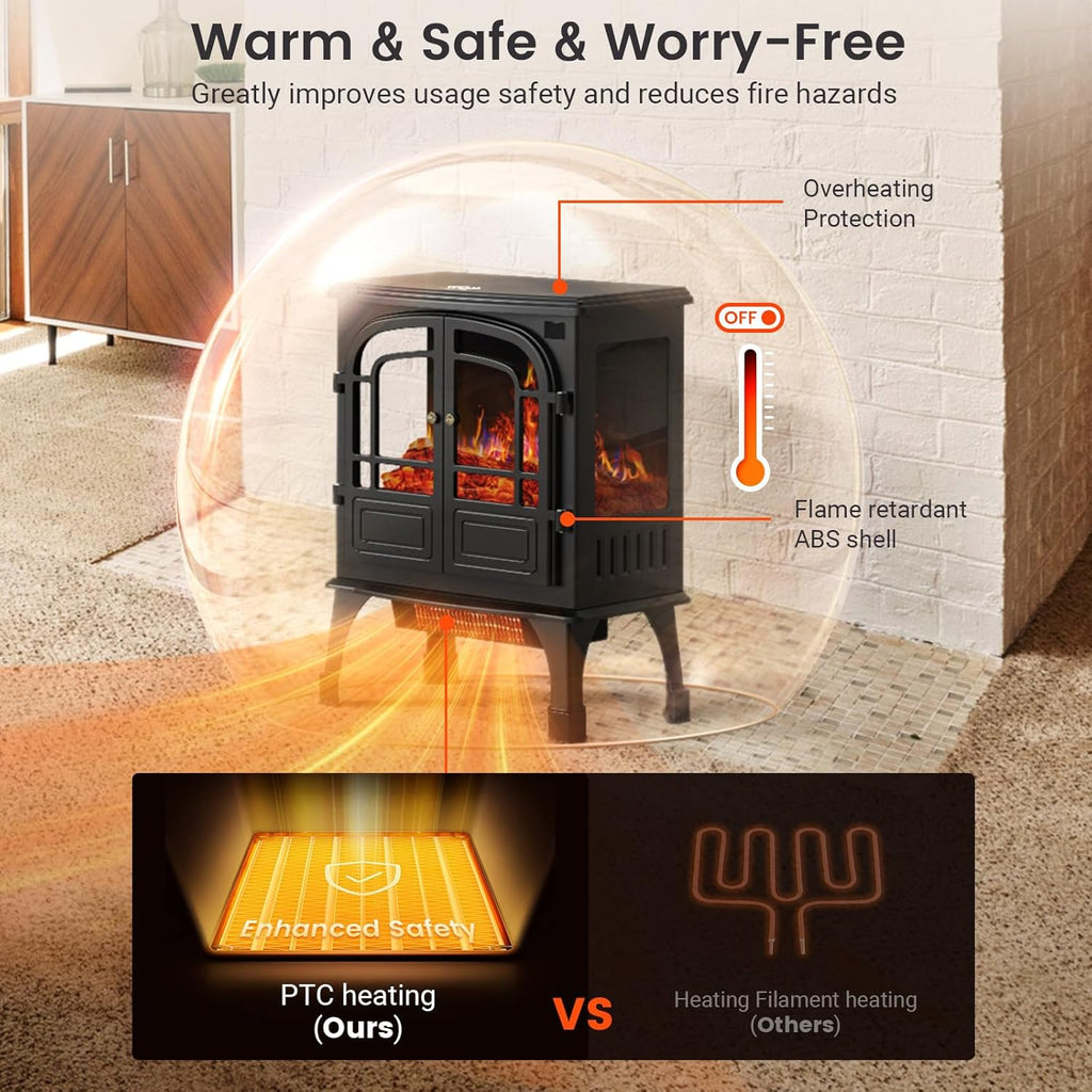 Electric Fireplace Heater with Remote Control, 3D Realistic Flame I403