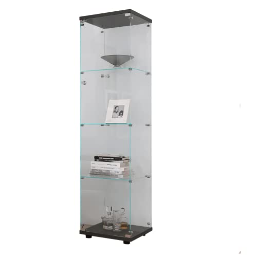 Glass Display Cabinet with Door, 4-Shelf, Black Y513228