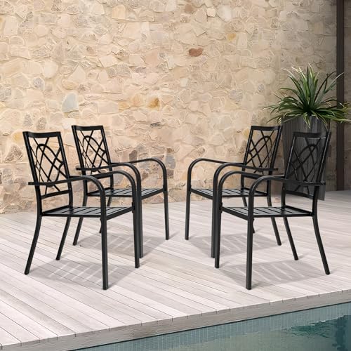 Outdoor Wrought Iron Patio Dining Furniture Set with 4 Stackable Chairs and Steel Table Q485