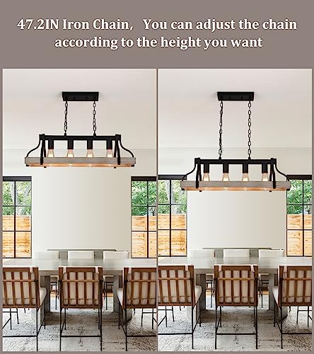 Farmhouse Linear Chandelier Black Wood Finish 4-Light Hanging Pendant P181031