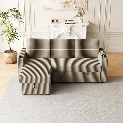 Convertible Sectional Sleeper Sofa with Storage Chaise and USB Port J3752