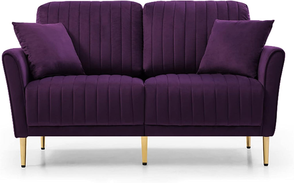 3-Piece Velvet Sectional Sofa Set with Metal Legs, Purple T642494