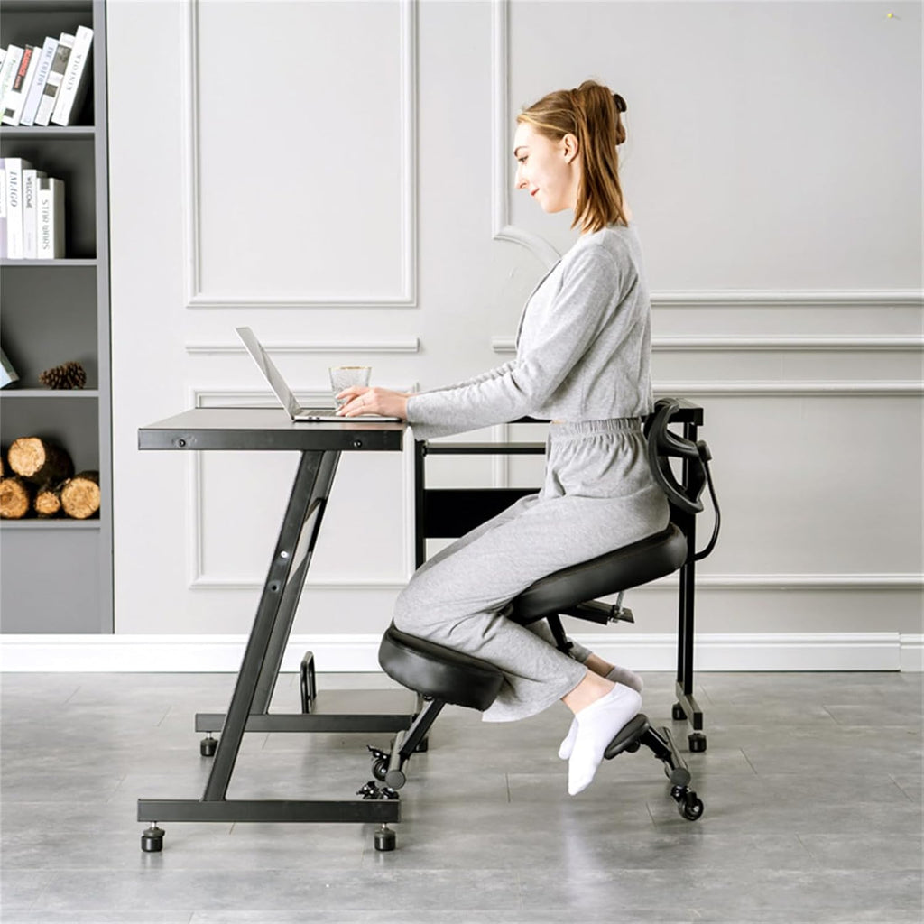 Ergonomic Kneeling Chair with Backrest, Rolling, Black X241229