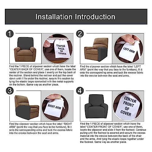 Recliner Slipcover with Side Pocket, Anti-Slip Elastic Furniture Protector B7194