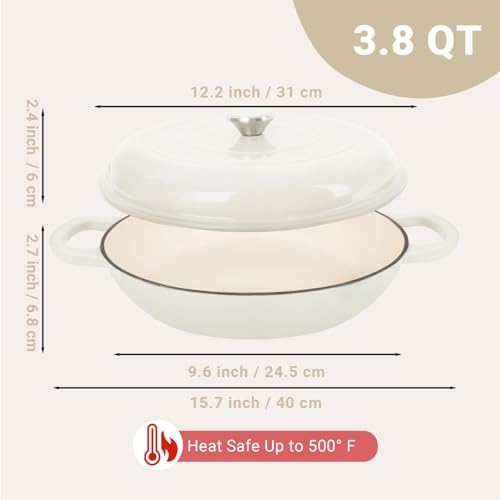 Enameled Cast Iron Dutch Oven with Lid, 3.8 Quart, Oven Safe to 500°F B7956