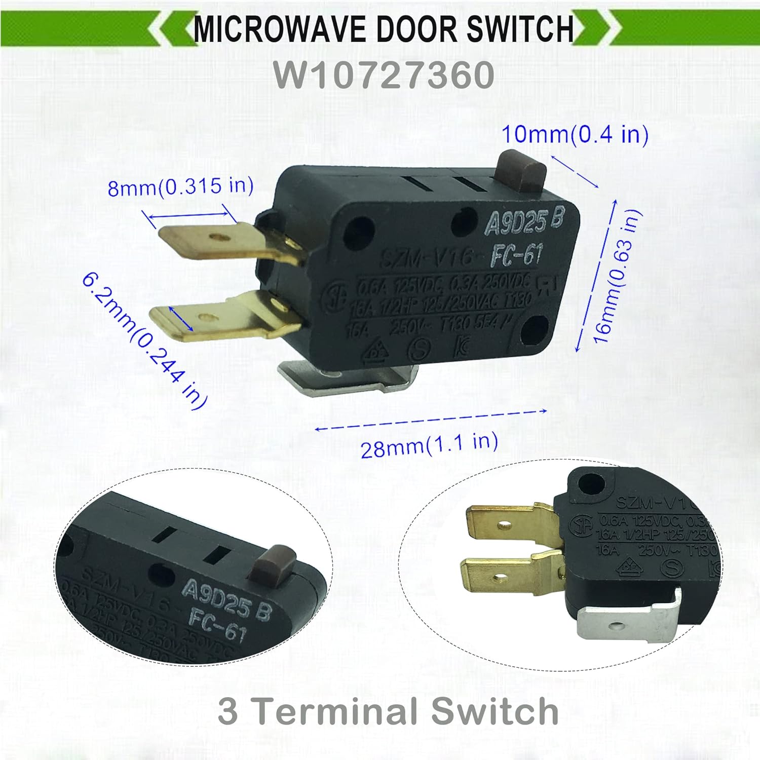 Microwave Door Switch Replacement for Whirlpool B415884