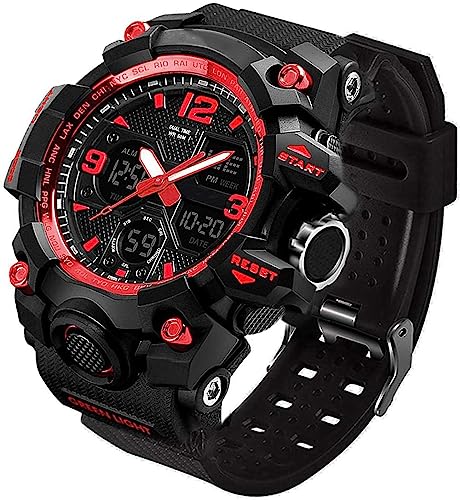 Men's Analog Sports Watch, LED Military Digital Watch Electronic Stopwatch Large Dual Dial Time Outdoor Army Wrist Watch Tactical