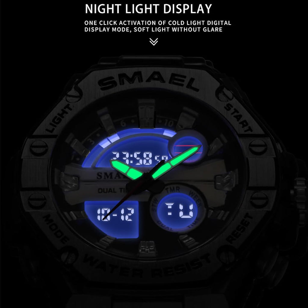 Men's Digital Analog Military Sports Watch Waterproof Stainless Steel A719827