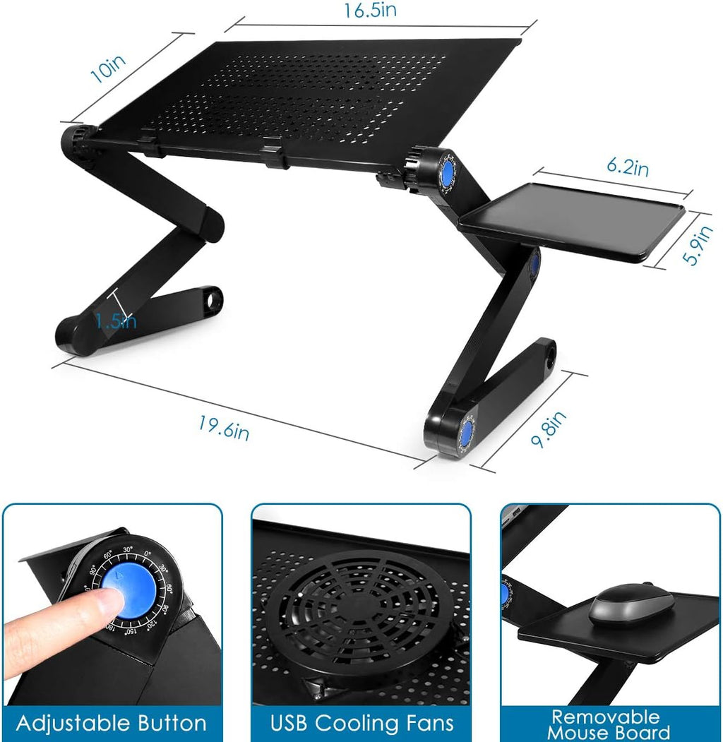 Foldable Aluminum Laptop Desk with Cooling Fan and Mouse Pad E7211