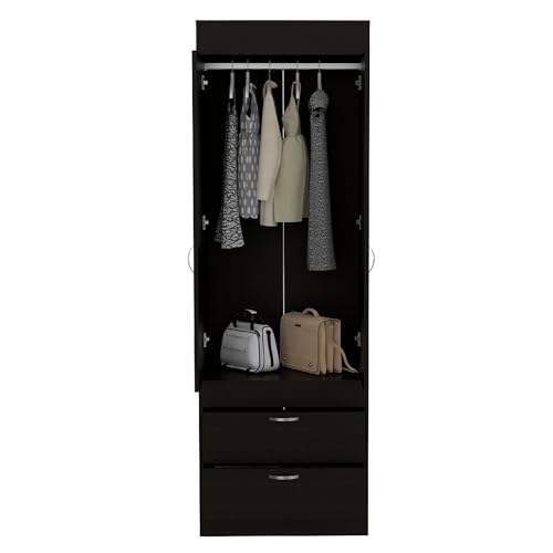 Wooden Wardrobe with 2 Doors, Storage Shelves and Hanging Rod J738