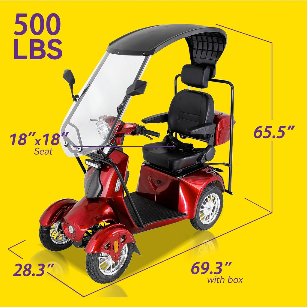 Heavy Duty Mobility Scooter with Roof & Windshield, 500 lbs Capacity D23913