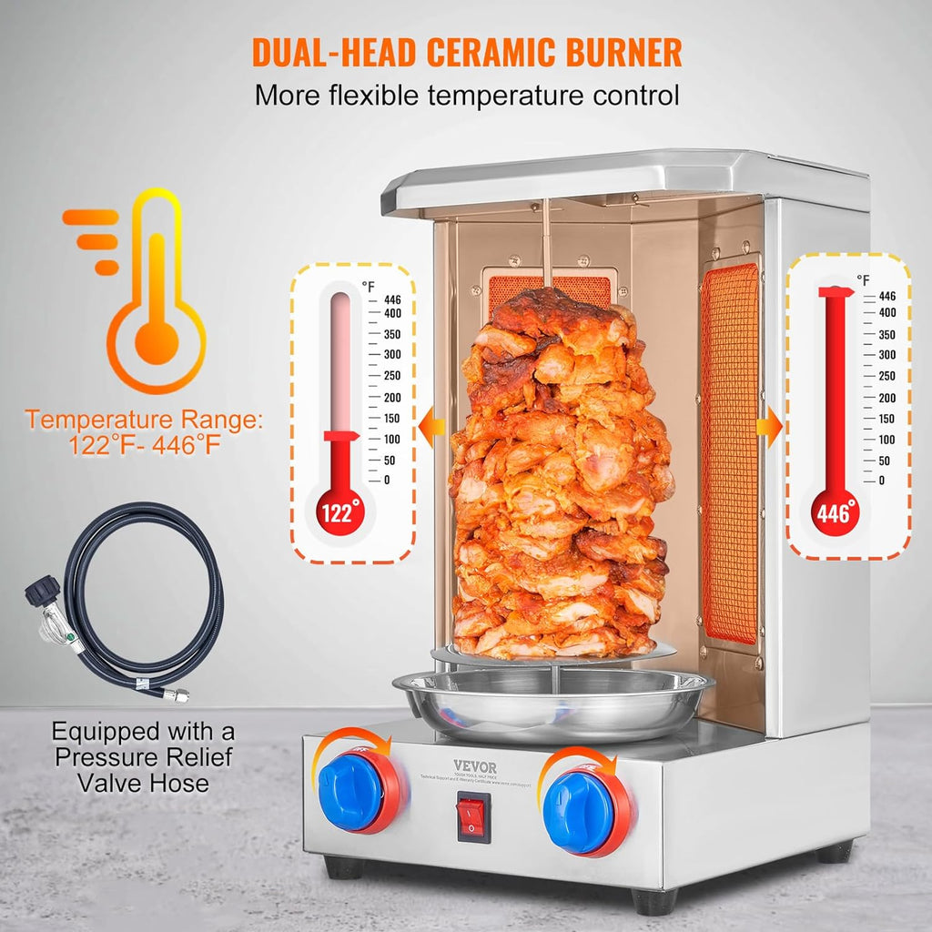 Shawarma Grill Machine, 13 lbs Capacity, 2 Burners, Vertical Broiler V71287