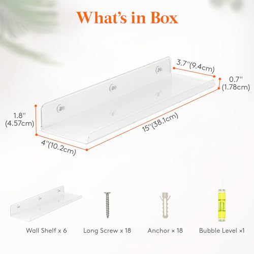 Acrylic Floating Shelves for Wall, 10 Pack White, 15 Inch U5158