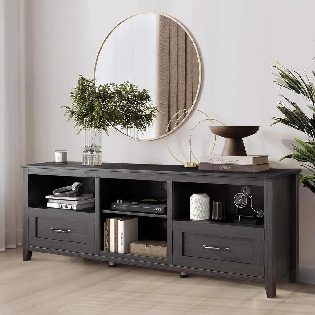 Black TV Stand for 55-80 inch TVs, Media Console with Drawers D649673