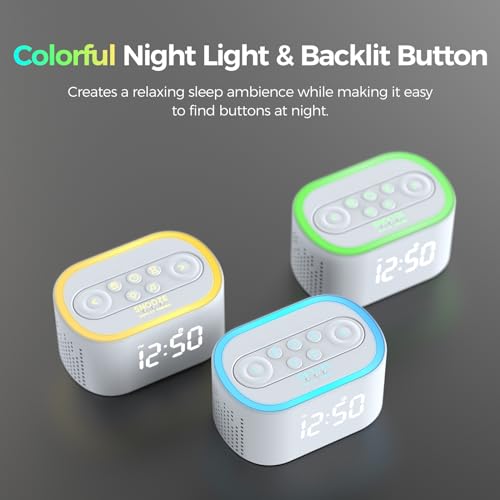Digital Alarm Clock with White Noise, 21 Soothing Sounds, 7 Wake Up Sounds, 8 Night Lights U76043