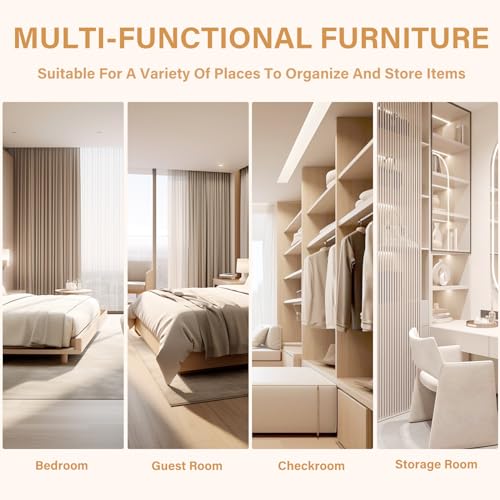 4 Door Wooden Wardrobe Closet with Mirror and Hanging Rod H38907