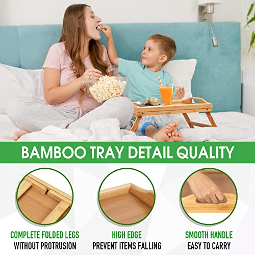 Bamboo Bed Tray Table with Foldable Legs and Handles for Sofa, Bed, Eating, Working F520