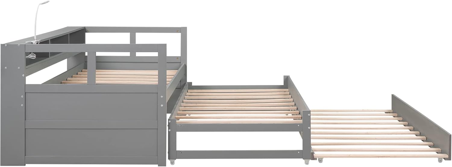Twin XL Daybed with 2 Trundle Beds and Storage Headboard E82479