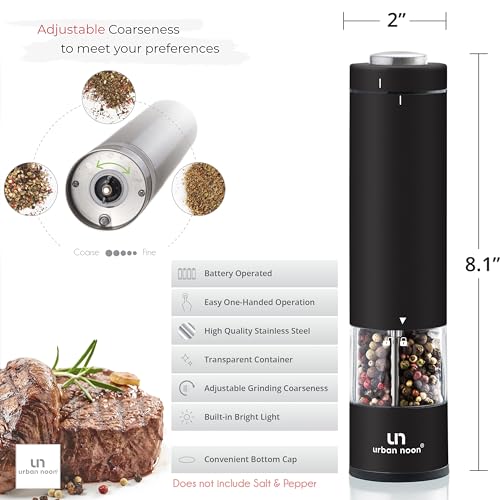 Salt and Pepper Grinder Set, Battery Operated Stainless Steel Mill with Light U4035