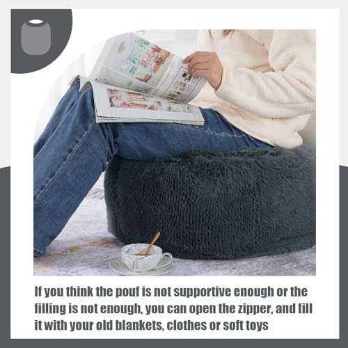 Plush Faux Fur Pouf Ottoman with Supportive Filling F11137