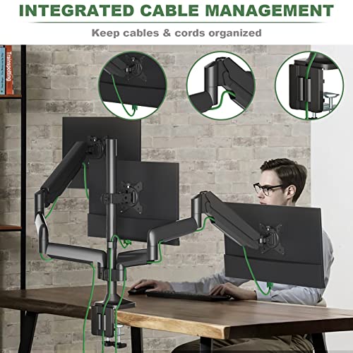 Triple Monitor Desk Mount for Three Flat or Curved Screens up to 27 Inch, VESA 75x75/100x100mm E3141