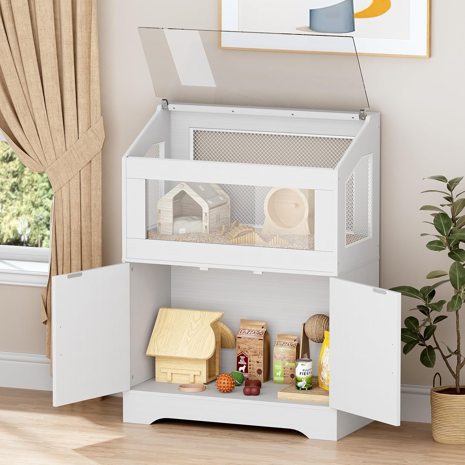 Hamster Cage with Storage Cabinet, Ventilated Habitat for Small Animals S428080