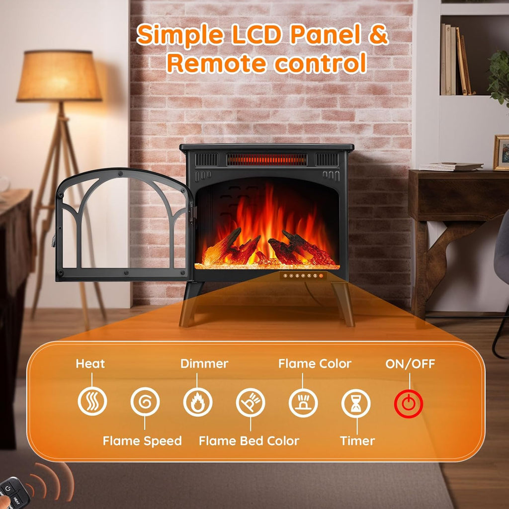 Electric Fireplace Heater, 1500W Infrared with 3D Flame Effect and Remote Q272199