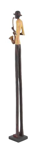 Polystone Musician Decorative Sculpture Tall Long Legged Jazz Band Home Decor Statues with Black Base Stand, Set of 4 Accent Figurines B370