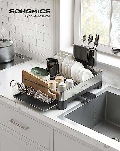 Large Dish Drying Rack, Stainless Steel with Rotatable Spout, Fingerprint-Resistant for Kitchen Counter Q487