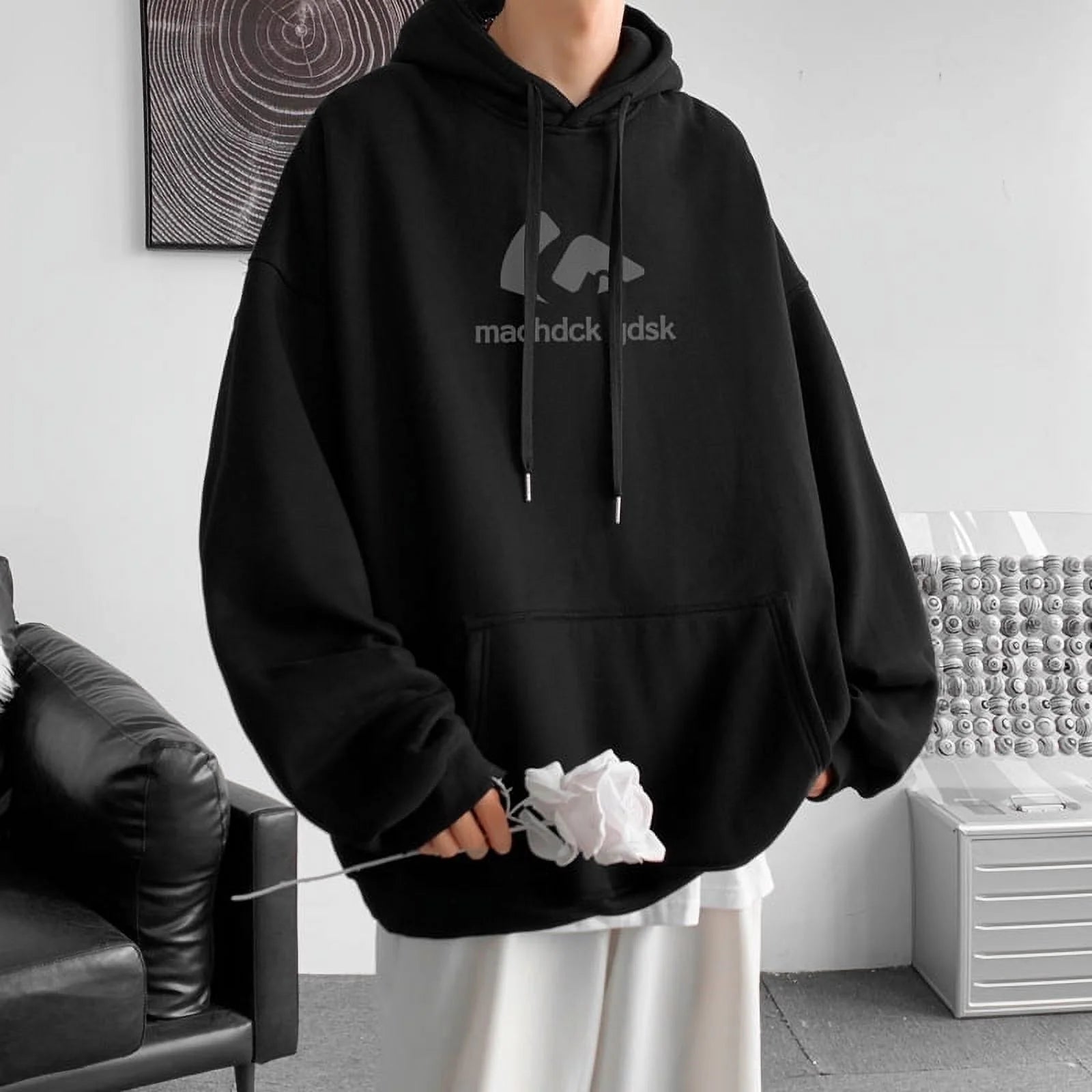Hip Hop Hooded Sweatshirt Men's Loose Casual Jacket Black C99184
