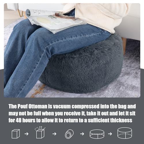 Plush Faux Fur Pouf Ottoman with Supportive Filling F11137