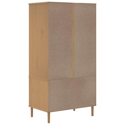 Rattan Look Pine Wood Wardrobe for Bedroom I74194