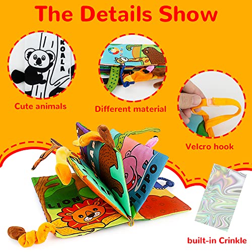 Tummy Time Mirror with Soft Crinkle Cloth Book and Teethers, Black and White Sensory Toy for Newborns E42164