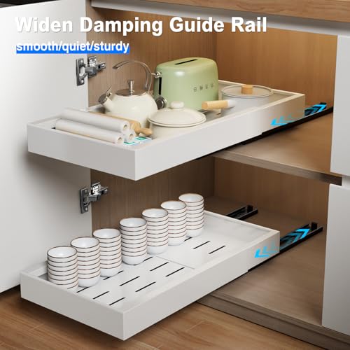 2 Pack Pull Out Cabinet Organizer, Expandable Depth 16.5-21.8 Inches, White H2269