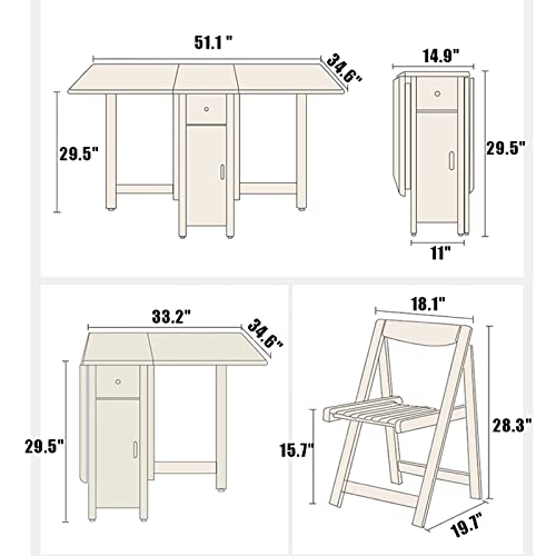 Drop Leaf Dining Table Set with 4 Chairs, Solid Wood for Small Spaces J894959