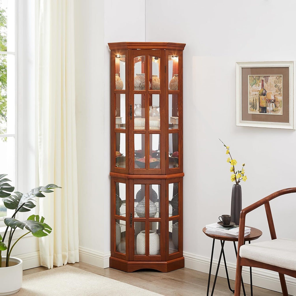 Glass Corner Display Cabinet with 5 Shelves and Lighting B4908