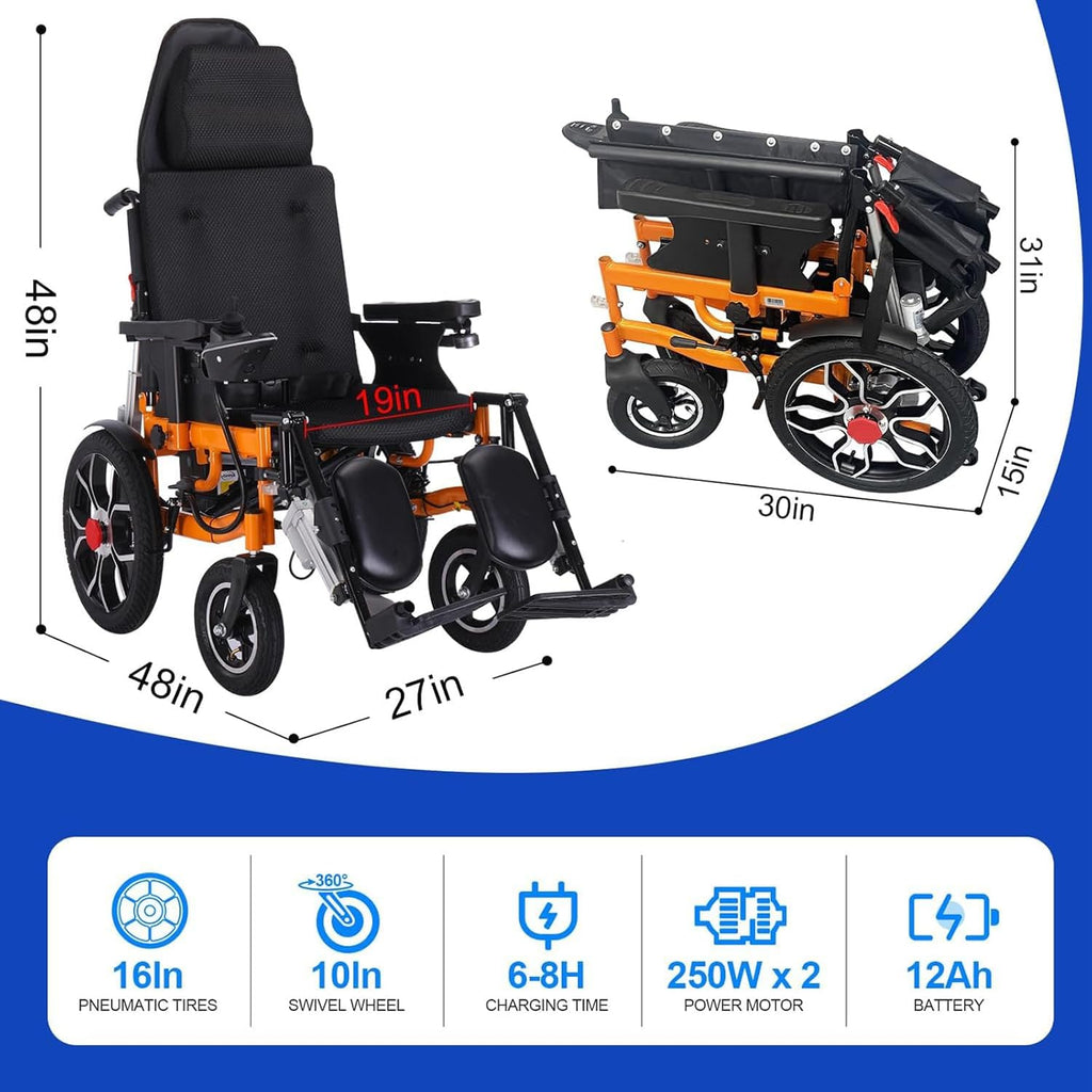 Reclining Foldable Electric Wheelchair for Adults, All Terrain, 500W Motor, 20 Mile Range K36117