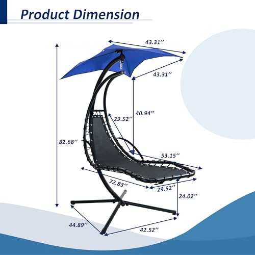 Hanging Chaise Lounger with Removable Canopy, Cushion and Built-in Pillow F183
