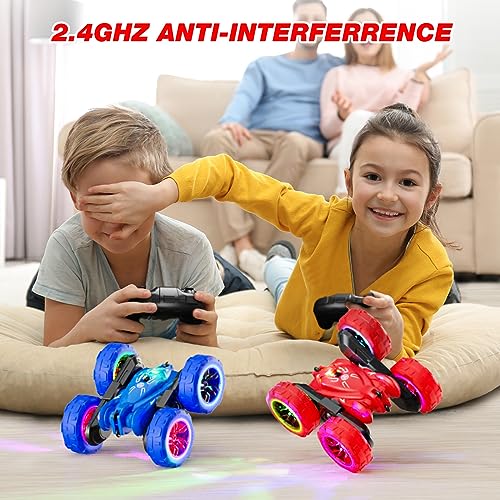 Remote Control Car with LED Lights, 360° Rotating Stunt Toy for Kids Q927552