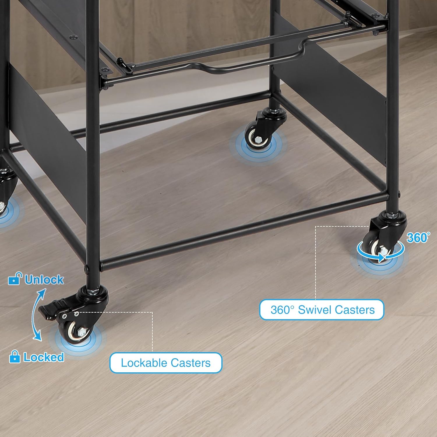 3-Tier Metal Rolling File Cart with Wheels and Pull-Out Drawer X16861