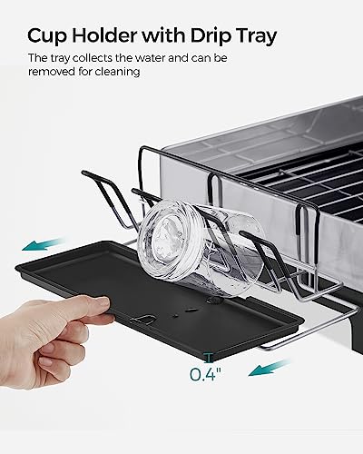 Large Dish Drying Rack, Stainless Steel with Rotatable Spout, Fingerprint-Resistant for Kitchen Counter Q487