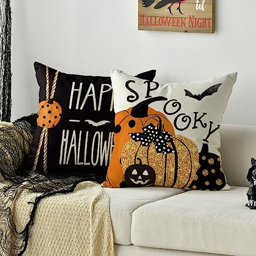 Halloween Black Cat Throw Pillow Covers 16x16 Set of 4 C2644