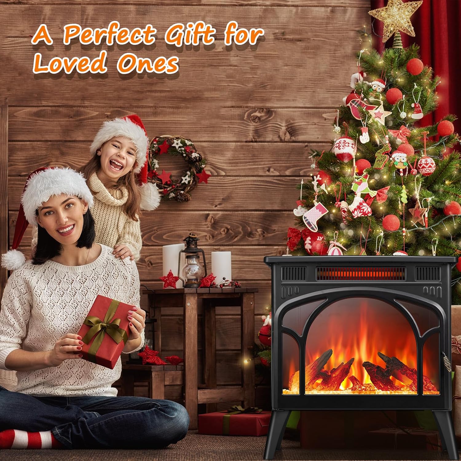 Electric Fireplace Heater, 1500W Infrared with 3D Flame Effect and Remote Q272199