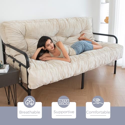 8" Futon Mattress Full Size, Velvet Floor Mattress for Adults, Beige I92411
