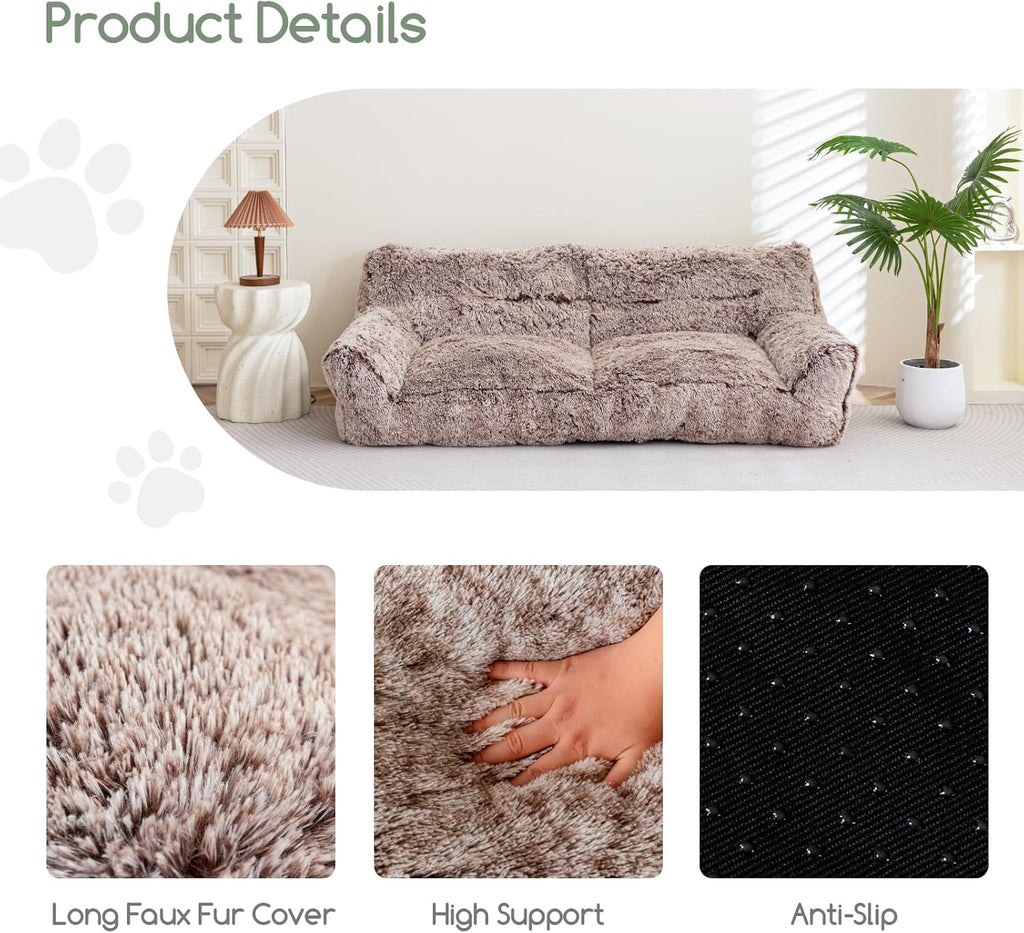 Giant Human Dog Sofa Bed, Comfy Floor Couch with Foam Support Mat, Faux Fur G831