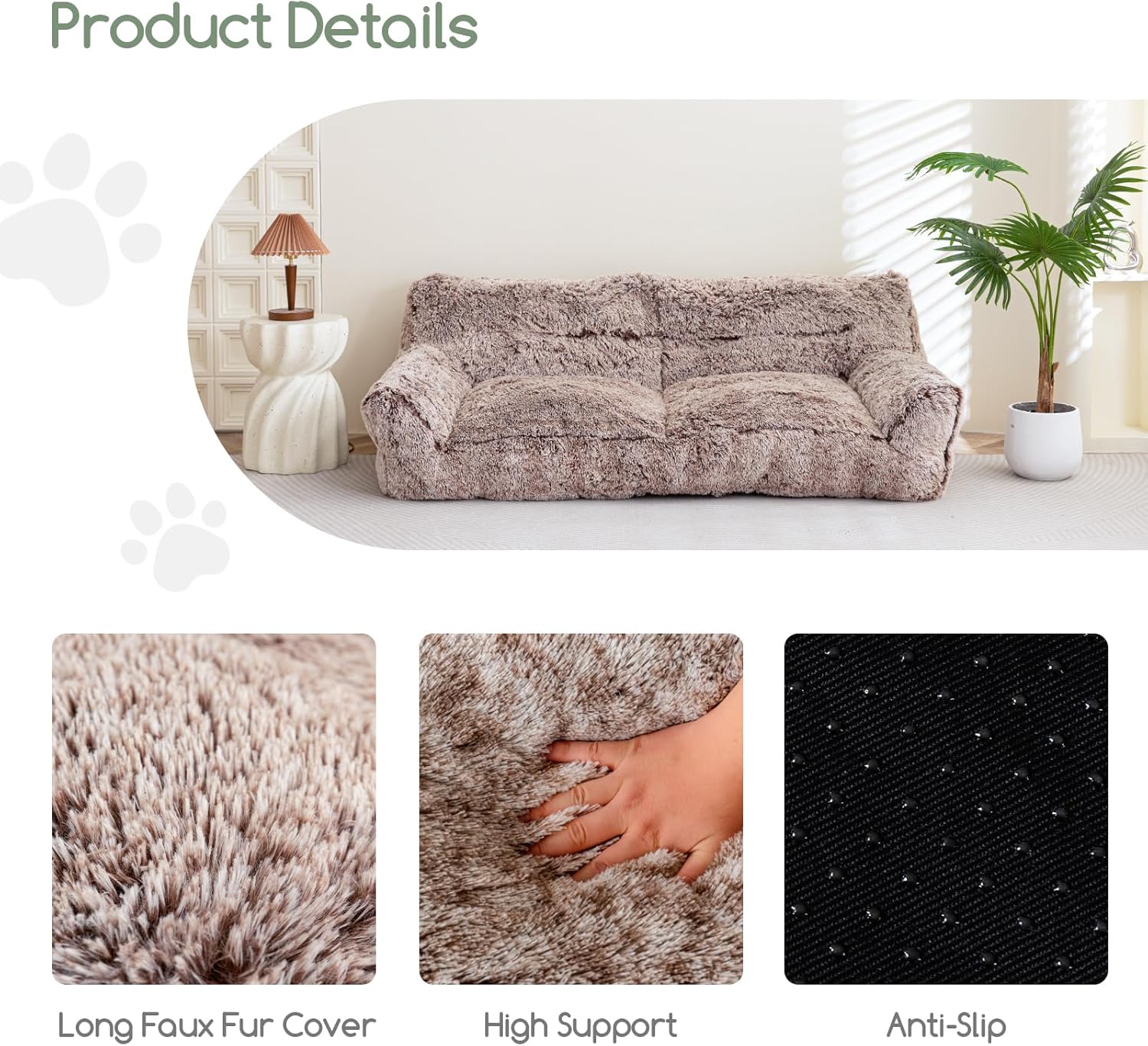Giant Human Dog Sofa Bed, Comfy Floor Couch with Foam Support Mat, Faux Fur G831