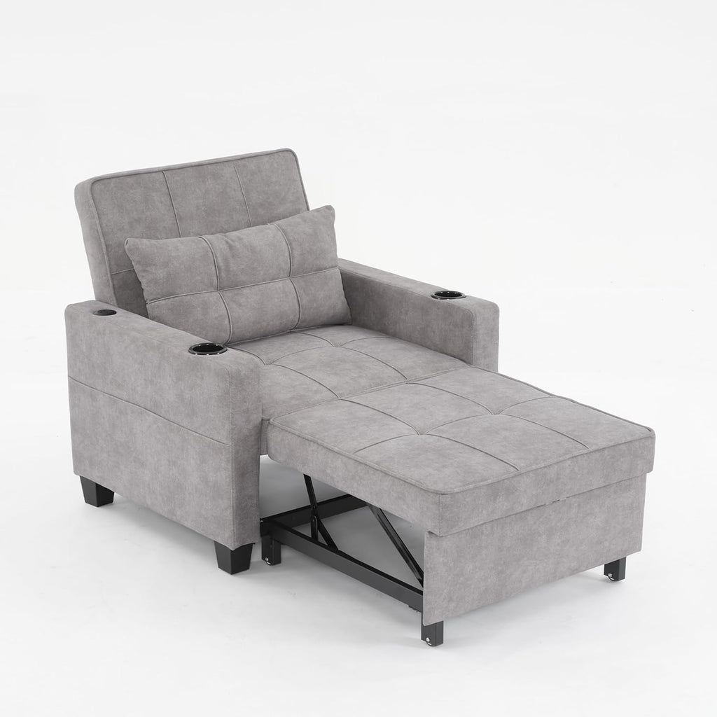 Futon Chair Bed Convertible Chair 3-in-1 Pull Out Sleeper Chair Beds with USB Ports,Wear-resistant and Anti-scratch, Armchair Bed Sleeper for Living Room (Light Grey Scratch Cloth)