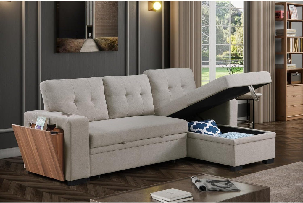 Modern L-Shaped Sleeper Sectional Sofa Bed with Chaise, Light Gray Z26874