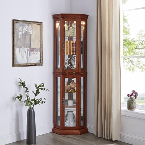 Corner Curio Cabinet with Lights, Glass Doors, 6-Tier Display Case Q574132