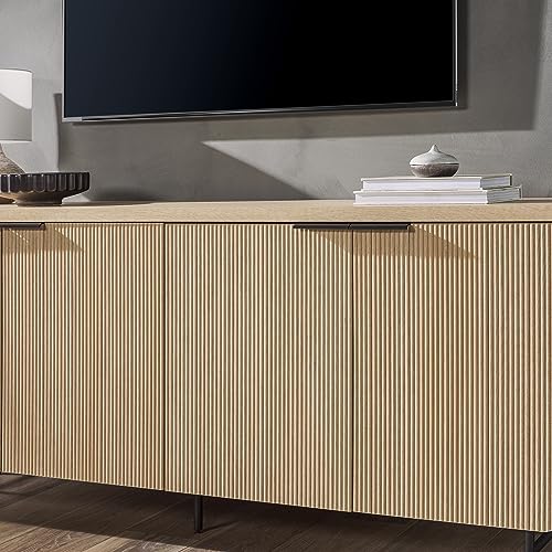 Scandinavian Grooved 4-Door Sideboard, 69 Inch, Black F832745